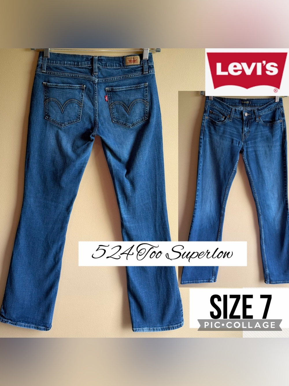 LEVI'S Womens Jeans 524 Too Superlow Y2K Low Rise Bootcut 31” Inseam Size 7